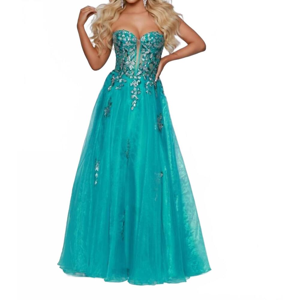 NEW JOHNATHAN KAYNE strapless sequin maxi dress in jade